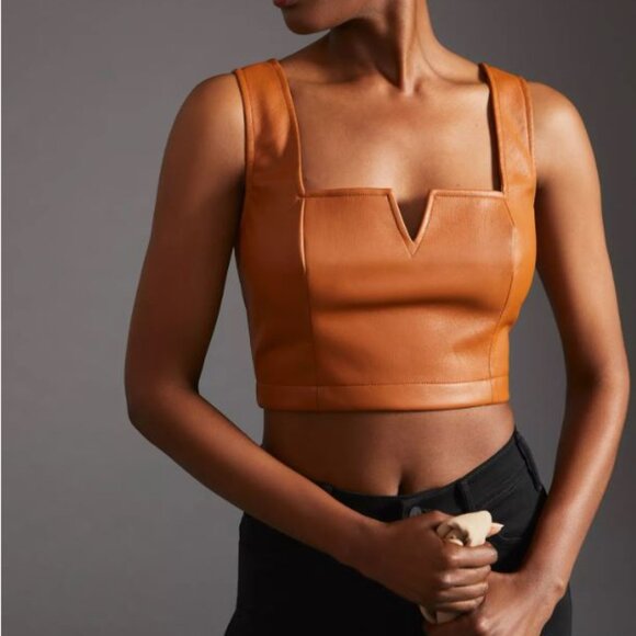 Maeve Tops - Maeve Size 6 Faux Leather Notch Crop Top Tank | $98 | Anthropologie
